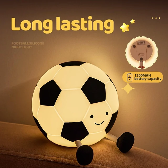 Alt view image 6 of 7 - Cute Soccer Ball Night Light, Soft Silicone Cartoon Football Lamp, Rechargeable Bedside Nightlight with Timer Dimmable Nursery Light for Bedroom Sports Themed Room Decor, Gift for Soccer Fans