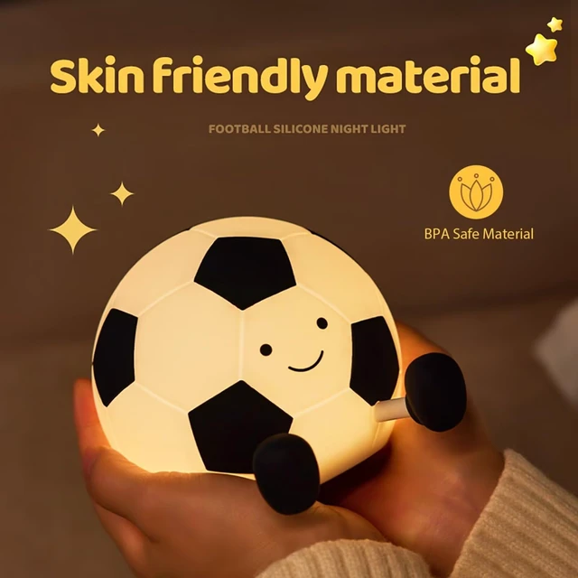 Alt view image 7 of 7 - Cute Soccer Ball Night Light, Soft Silicone Cartoon Football Lamp, Rechargeable Bedside Nightlight with Timer Dimmable Nursery Light for Bedroom Sports Themed Room Decor, Gift for Soccer Fans