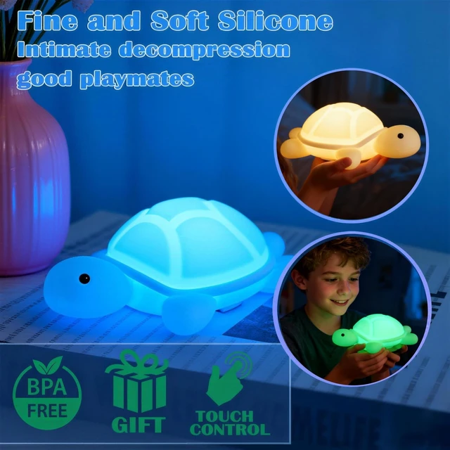 Alt view image 2 of 7 - Turtle Night Light, Sea Turtle Gifts, Cute Soft Silicone Squishy LED Lamp with 7 RGB Colors , Dimmable, Timer, Touch Control, Kids' Bedroom Decor, Gift for Children, Breastfeeding Nursery Birthdays