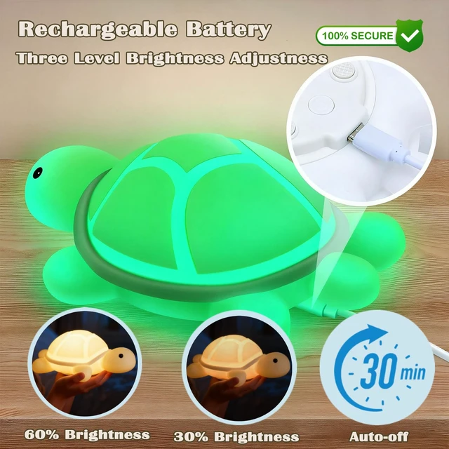 Alt view image 4 of 7 - Turtle Night Light, Sea Turtle Gifts, Cute Soft Silicone Squishy LED Lamp with 7 RGB Colors , Dimmable, Timer, Touch Control, Kids' Bedroom Decor, Gift for Children, Breastfeeding Nursery Birthdays