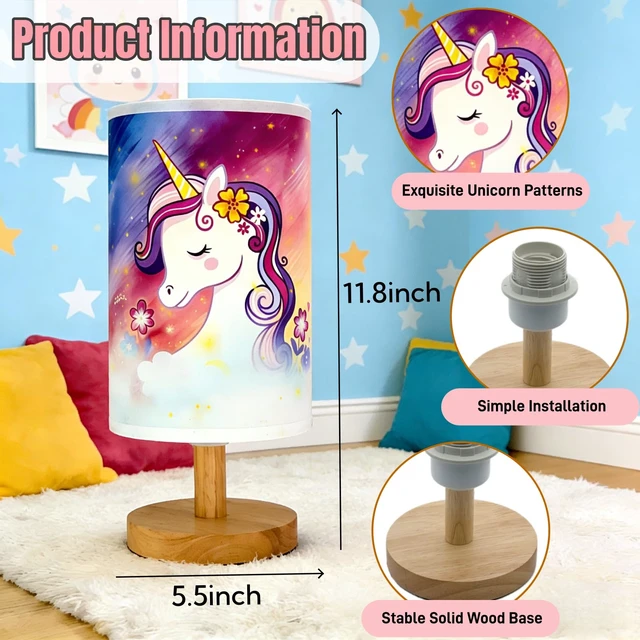 Alt view image 5 of 7 - Unicorn Lamp,Cute Kids Table Lamp for Bedroom Girls Decorative Bedside Lamp | Unicorn Gifts for Girl,3Color Modes LED Nightstand Night Light,Linen Lampshade Desk Lamp for Boys Girls Room Nurser Decor