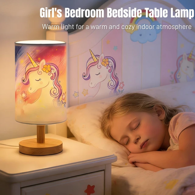 Alt view image 3 of 7 - Unicorn Lamp,Cute Kids Table Lamp for Bedroom Girls Decorative Bedside Lamp | Unicorn Gifts for Girl,3Color Modes LED Nightstand Night Light,Linen Lampshade Desk Lamp for Boys Girls Room Nurser Decor