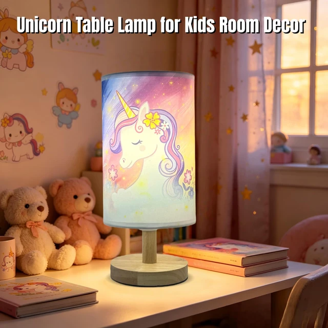 Alt view image 6 of 7 - Unicorn Lamp,Cute Kids Table Lamp for Bedroom Girls Decorative Bedside Lamp | Unicorn Gifts for Girl,3Color Modes LED Nightstand Night Light,Linen Lampshade Desk Lamp for Boys Girls Room Nurser Decor