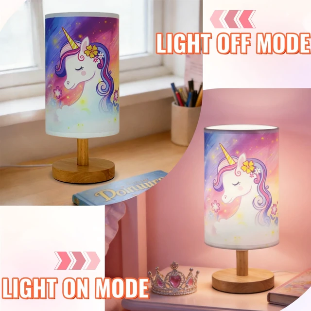 Alt view image 7 of 7 - Unicorn Lamp,Cute Kids Table Lamp for Bedroom Girls Decorative Bedside Lamp | Unicorn Gifts for Girl,3Color Modes LED Nightstand Night Light,Linen Lampshade Desk Lamp for Boys Girls Room Nurser Decor