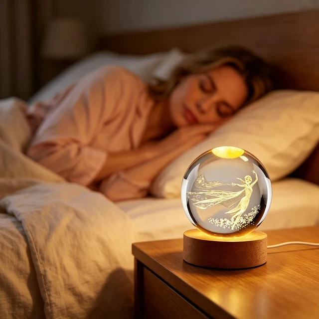 Alt view image 2 of 7 - Cartoon Night Light, 3.15 Inch (80mm) K9 Crystal 3D Lamp | with Wooden Base for Birthday Christmas Cute Figurines Gifts for Room Decor birthday decorations