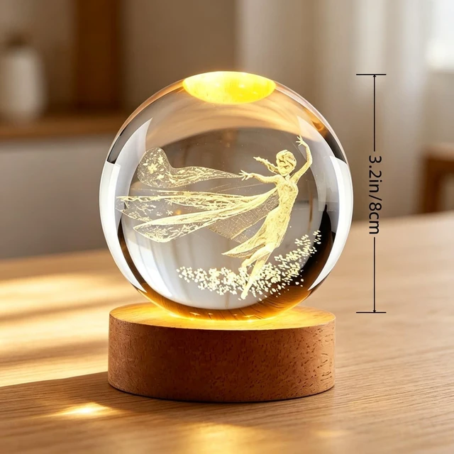 Alt view image 3 of 7 - Cartoon Night Light, 3.15 Inch (80mm) K9 Crystal 3D Lamp | with Wooden Base for Birthday Christmas Cute Figurines Gifts for Room Decor birthday decorations