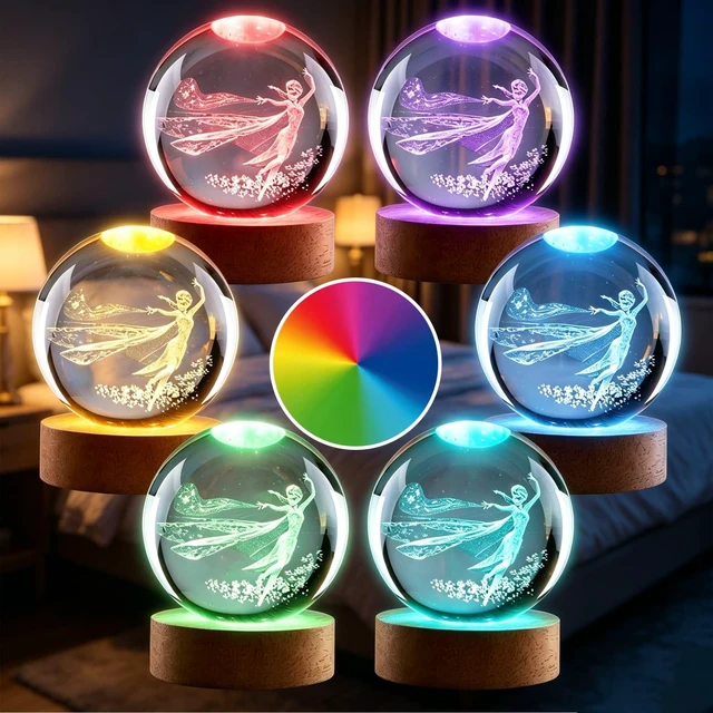 Alt view image 4 of 7 - Cartoon Night Light, 3.15 Inch (80mm) K9 Crystal 3D Lamp | with Wooden Base for Birthday Christmas Cute Figurines Gifts for Room Decor birthday decorations