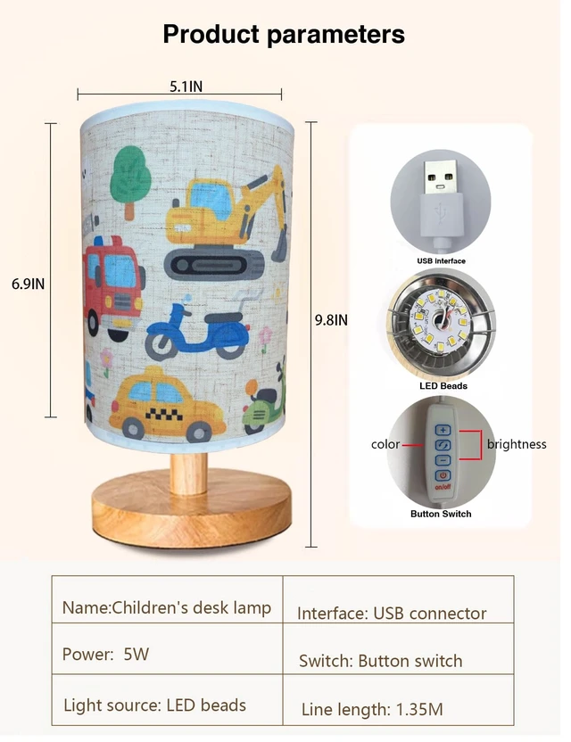 Alt view image 2 of 6 - Kids Lamps for Bedrooms Boys, Car Lamp,3 Level Dimmable Wood Nightstand Desk Base Flaxen Fabric Shade for Bedroom Living Room,Car Gifts for Boys (car)