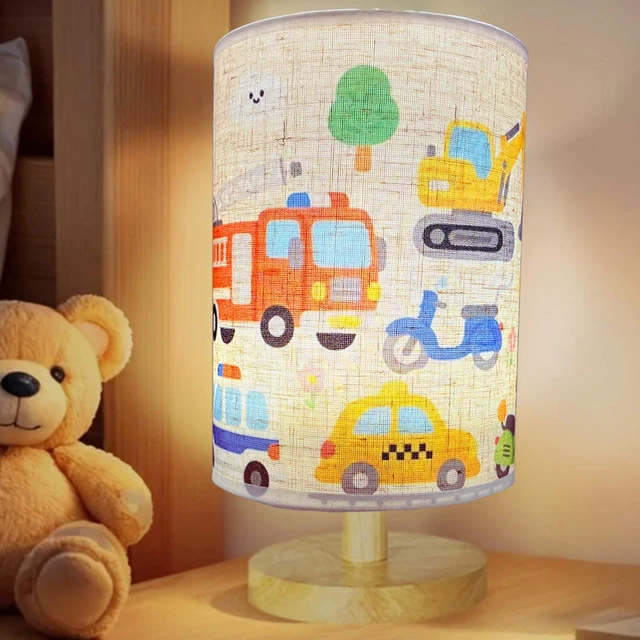 Main image of Kids Lamps for Bedrooms Boys, Car Lamp,3 Level Dimmable Wood Nightstand Desk Base Flaxen Fabric Shade for Bedroom Living Room,Car Gifts for Boys (car)