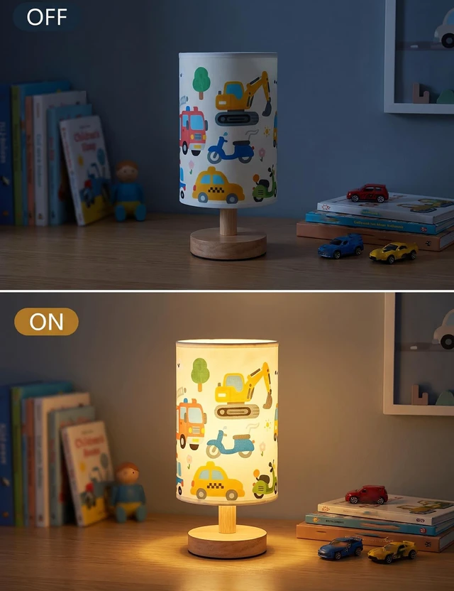 Alt view image 4 of 6 - Kids Lamps for Bedrooms Boys, Car Lamp,3 Level Dimmable Wood Nightstand Desk Base Flaxen Fabric Shade for Bedroom Living Room,Car Gifts for Boys (car)