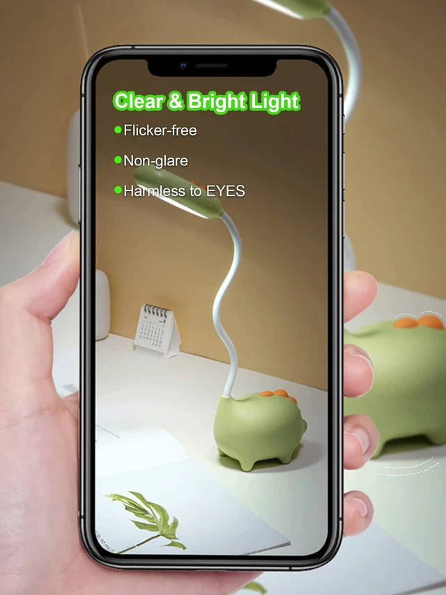 Alt view image 2 of 7 - LED Desk Lamp, Dinosaur Night Light for Kids, Cute Bedside Reading Light | Touch Control, 3 Color Modes, Adjustable Gooseneck, Nursery Room Decor Small Lights, Funny Gifts for Boys Girls Teens