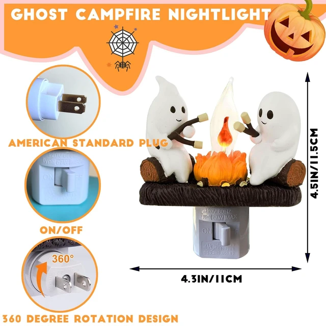 Alt view image 2 of 6 - Ghost Campfire Nightlight, Ghosts Roasting Marshmallows | Plug-in Cute Spooky Ghost Figurine Lamp, Halloween Decor for Bedroom Hallway Bathroom,Seasonal Holiday Gift for Kids & Adults