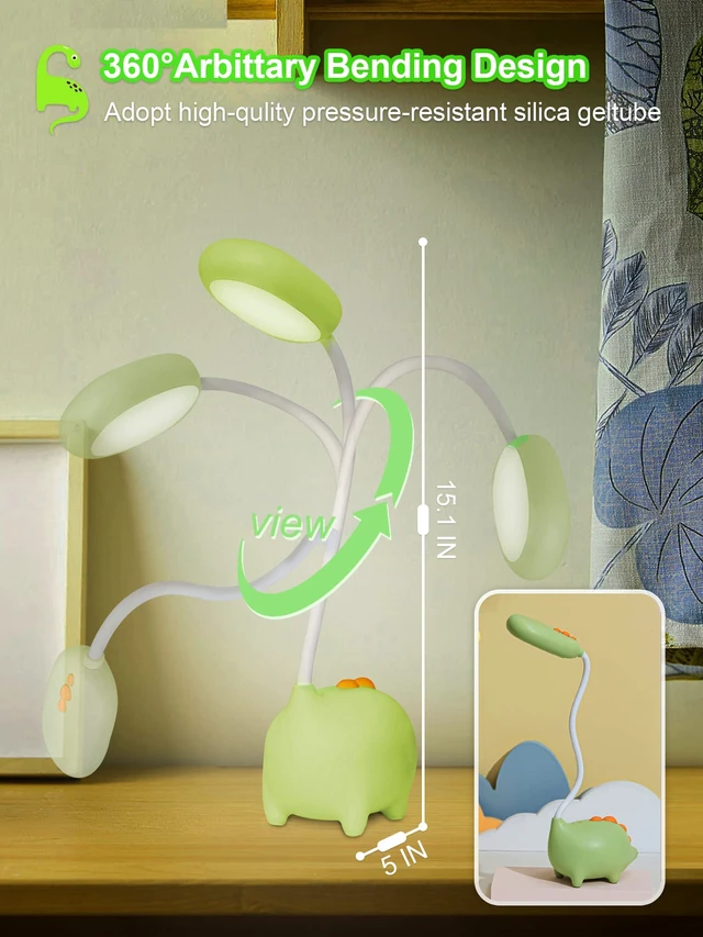 Alt view image 6 of 7 - LED Desk Lamp, Dinosaur Night Light for Kids, Cute Bedside Reading Light | Touch Control, 3 Color Modes, Adjustable Gooseneck, Nursery Room Decor Small Lights, Funny Gifts for Boys Girls Teens