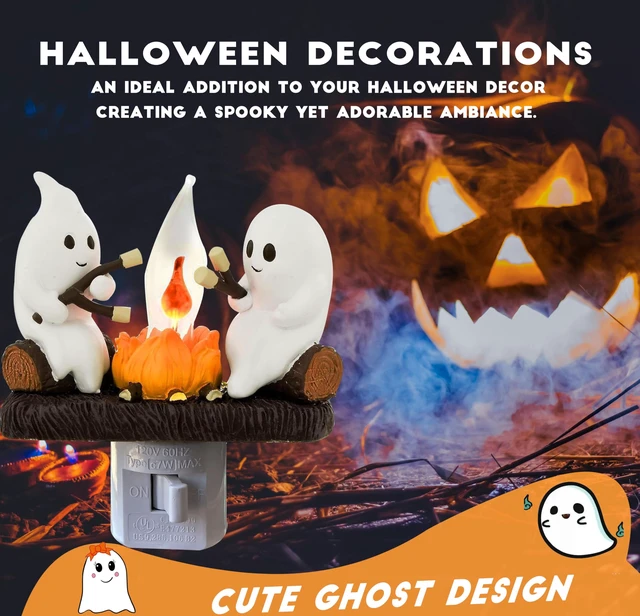Alt view image 4 of 6 - Ghost Campfire Nightlight, Ghosts Roasting Marshmallows | Plug-in Cute Spooky Ghost Figurine Lamp, Halloween Decor for Bedroom Hallway Bathroom,Seasonal Holiday Gift for Kids & Adults