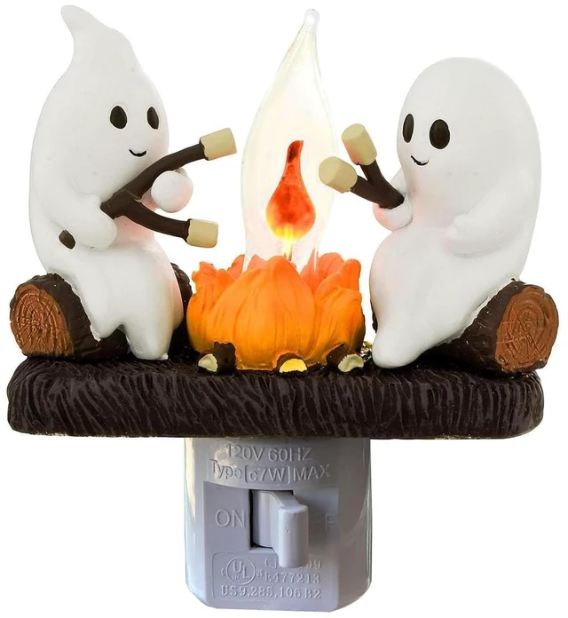 Main image of Ghost Campfire Nightlight, Ghosts Roasting Marshmallows | Plug-in Cute Spooky Ghost Figurine Lamp, Halloween Decor for Bedroom Hallway Bathroom,Seasonal Holiday Gift for Kids & Adults
