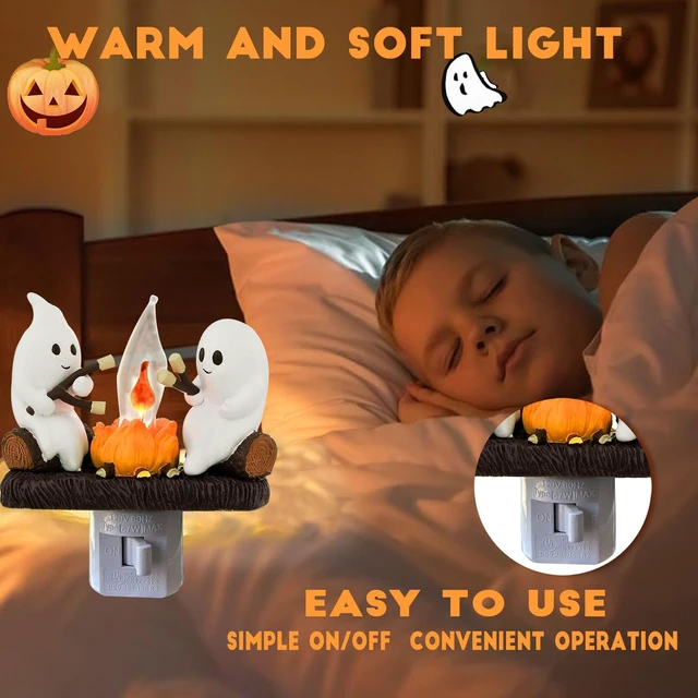 Alt view image 5 of 6 - Ghost Campfire Nightlight, Ghosts Roasting Marshmallows | Plug-in Cute Spooky Ghost Figurine Lamp, Halloween Decor for Bedroom Hallway Bathroom,Seasonal Holiday Gift for Kids & Adults