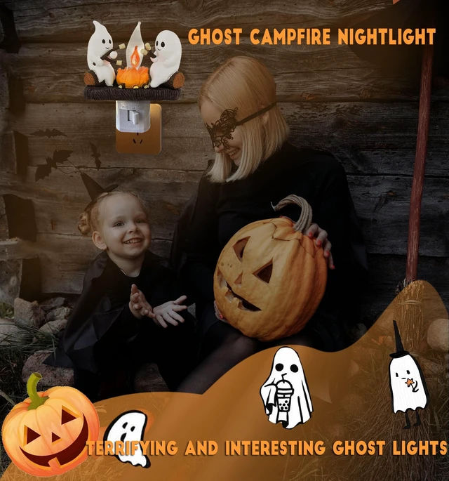 Alt view image 6 of 6 - Ghost Campfire Nightlight, Ghosts Roasting Marshmallows | Plug-in Cute Spooky Ghost Figurine Lamp, Halloween Decor for Bedroom Hallway Bathroom,Seasonal Holiday Gift for Kids & Adults