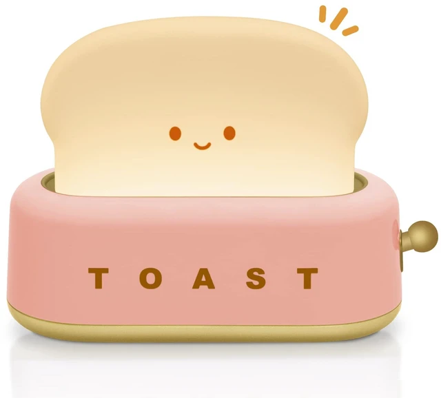 Main image of Desk Decor Cute Pink Toast Lamp Small Desk Lamp Night Light for Kids | Rechargeable with Smile Face Kawaii Decor for Bedroom, Table, Bedside, Desk Gifts for Kids and Adults