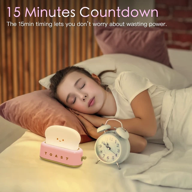 Alt view image 4 of 6 - Desk Decor Cute Pink Toast Lamp Small Desk Lamp Night Light for Kids | Rechargeable with Smile Face Kawaii Decor for Bedroom, Table, Bedside, Desk Gifts for Kids and Adults
