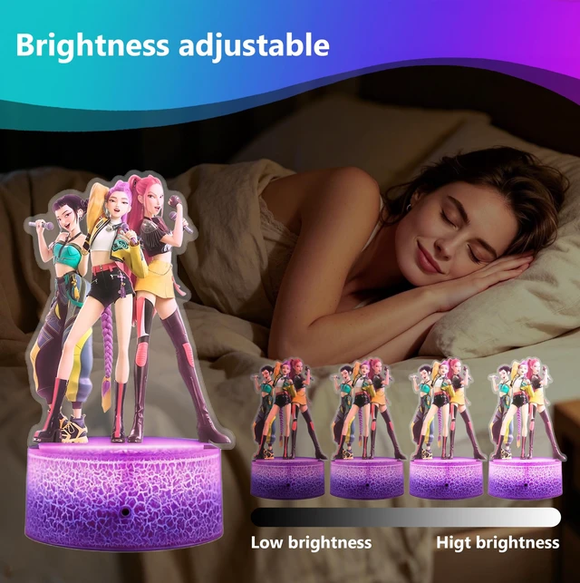 Alt view image 2 of 5 - Demon Movie Hunters Night Light, Korea Pop 3D Illusion Lamp with 16 Colors Changing, Timer Function, 4 Flash Modes and Dimmable, Room Decoration, Holiday Xmas Gifts