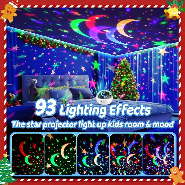 Alt view image 3 of 7 - Boy Room Decor, 93 Lighting+3 Films Toddler Room Decor, Remote+Dimmable+360° Slient Nightlight for Baby Nursery, Starry Night Light Up Toys, Moon Projector (White)