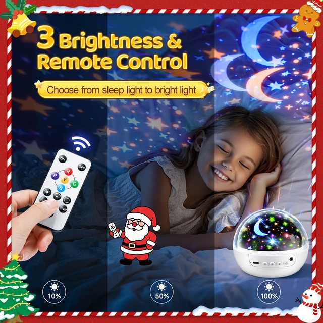 Alt view image 4 of 7 - Boy Room Decor, 93 Lighting+3 Films Toddler Room Decor, Remote+Dimmable+360° Slient Nightlight for Baby Nursery, Starry Night Light Up Toys, Moon Projector (White)