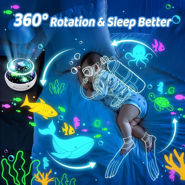 Alt view image 5 of 7 - Boy Room Decor, 93 Lighting+3 Films Toddler Room Decor, Remote+Dimmable+360° Slient Nightlight for Baby Nursery, Starry Night Light Up Toys, Moon Projector (White)