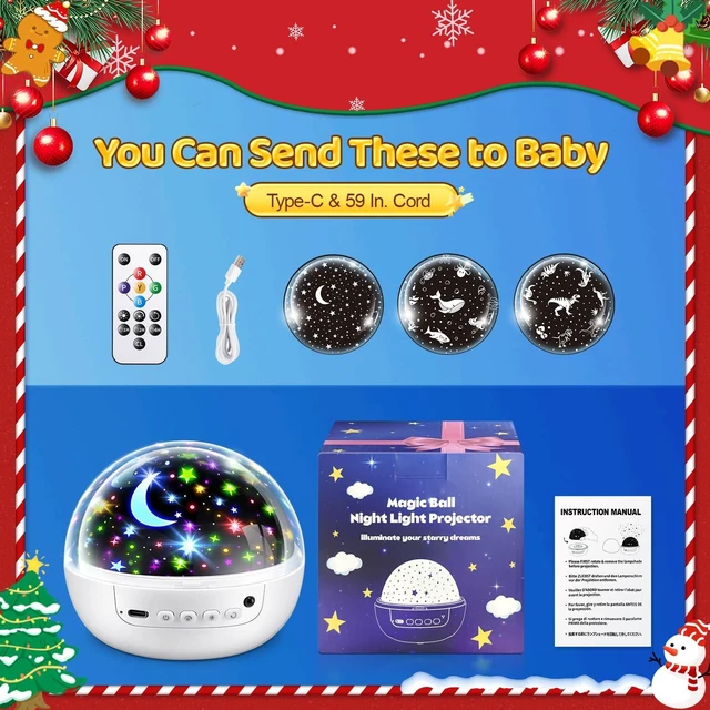 Alt view image 7 of 7 - Boy Room Decor, 93 Lighting+3 Films Toddler Room Decor, Remote+Dimmable+360° Slient Nightlight for Baby Nursery, Starry Night Light Up Toys, Moon Projector (White)