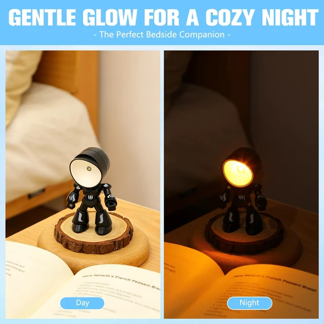 Alt view image 5 of 7 - Mini Night Light, Posable Cartoon Cute Robot Companion Table Light, Bedside Reading Table Lamp for Desk Decor, Bedroom, Office (Black)