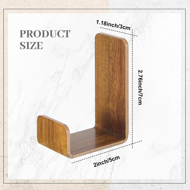 Alt view image 2 of 6 - 4 Pieces Headphone Hanger Headset Stand Holder, Wood Grain Color | Adhesive Wall Mount Headphone Hook under Desk Acrylic Gaming Earphones Hanger for Earphone Controller