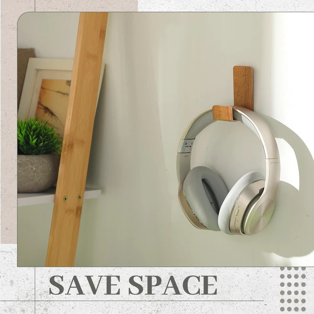 Alt view image 6 of 6 - 4 Pieces Headphone Hanger Headset Stand Holder, Wood Grain Color | Adhesive Wall Mount Headphone Hook under Desk Acrylic Gaming Earphones Hanger for Earphone Controller