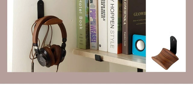 Alt view image 2 of 3 - Headphone Hanger Headset Stand Hook Walnut Wood Headphone Holder Rack Hook Desk Tabletop Wall Mount Tape Under-Desk Headphone Hanger Holder, Universal Fit (Wall Mount)