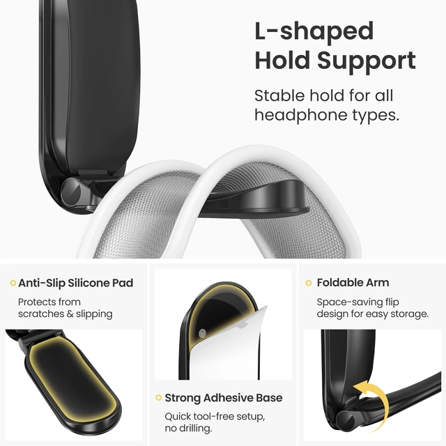 Alt view image 6 of 7 - Wall Mount Headphone Hanger 2 Pack Adhesive Headset Holder for Desk