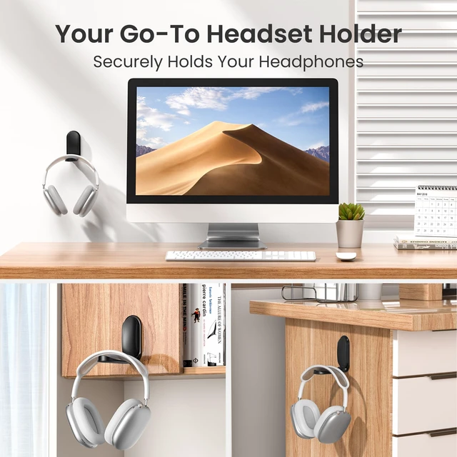 Alt view image 2 of 7 - Wall Mount Headphone Hanger 2 Pack Adhesive Headset Holder for Desk