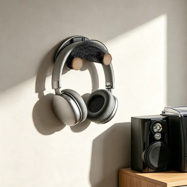 Alt view image 3 of 7 - Glacier Pattern Wall Holder for Airpods Max Headphone Smoke Black | Tidy sub-hook for cables, No Drill Installing Universal Hook