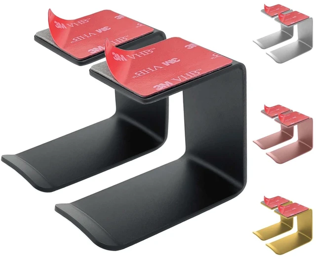 Main image of Aluminum Under-Desk Headphone Hanger with Strong Adhesive (2 Pack, Black) | Keeps Headphones Off the Desk, VHB Adhesive Holds 5 lb, Curved Support Helps Prevent Headband Creases, Fits Gaming Headsets