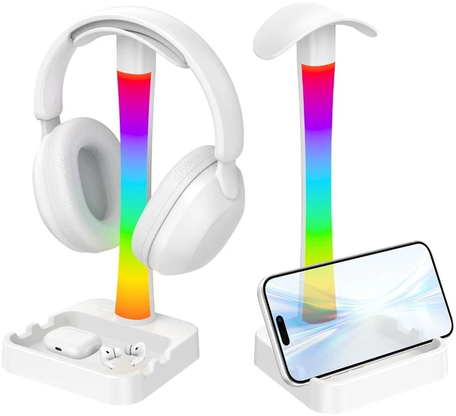 Main image of Headphone Stand with Charger,Gaming Headset stand with RGB Light Mode,For Airpod Max Stand,Desk Lamp,Phone Holder,Tablet Holder,desktop organizer,Gifts for Gamers & Music Lover (White)