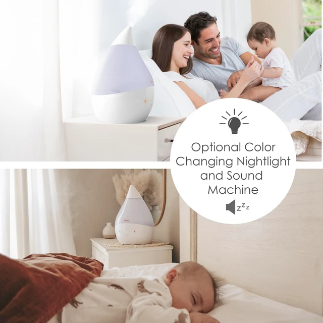 Alt view image 5 of 7 - 4-in-1 White Drop Ultrasonic Cool Mist Humidifier with Sound Machine, Night Light, Aroma Tray, 1 Gallon Top Fill White