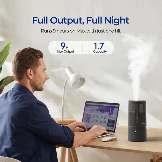 Alt view image 3 of 6 - Humidifiers for Bedroom, Cool Mist Humidifiers for Babies, 1.70L Quiet Ultrasonic Humidifier, Space-Saving, Filterless, Auto Shut Off - (0.45 Gallon, US 110V)