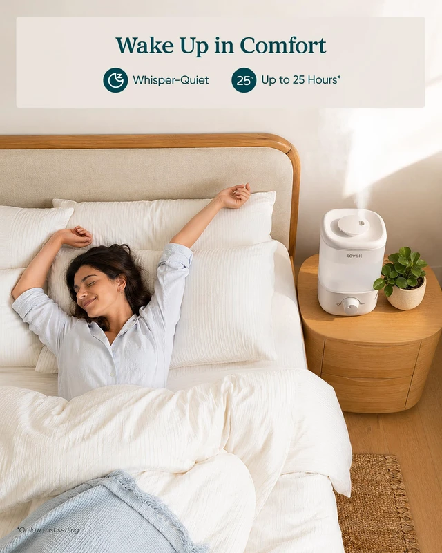 Alt view image 4 of 7 - Top Fill Humidifiers for Bedroom, 2.5L Tank for Large Room, 25dB | Easy to Fill & Clean, Quiet Cool Mist Air Humidifier for Home Baby Nursery & Plants, Auto Shut-off for Safety, 25H Lasting