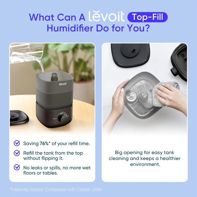 Alt view image 3 of 7 - Humidifiers for Bedroom,Top-Fill Ultrasonic Cool Mist Humidifier | Easy to Fill & Clean, Quiet Operation for Home Baby & Plants, Auto Shut-off for Safety, 360° Rotating Nozzle, 2.5L, Black