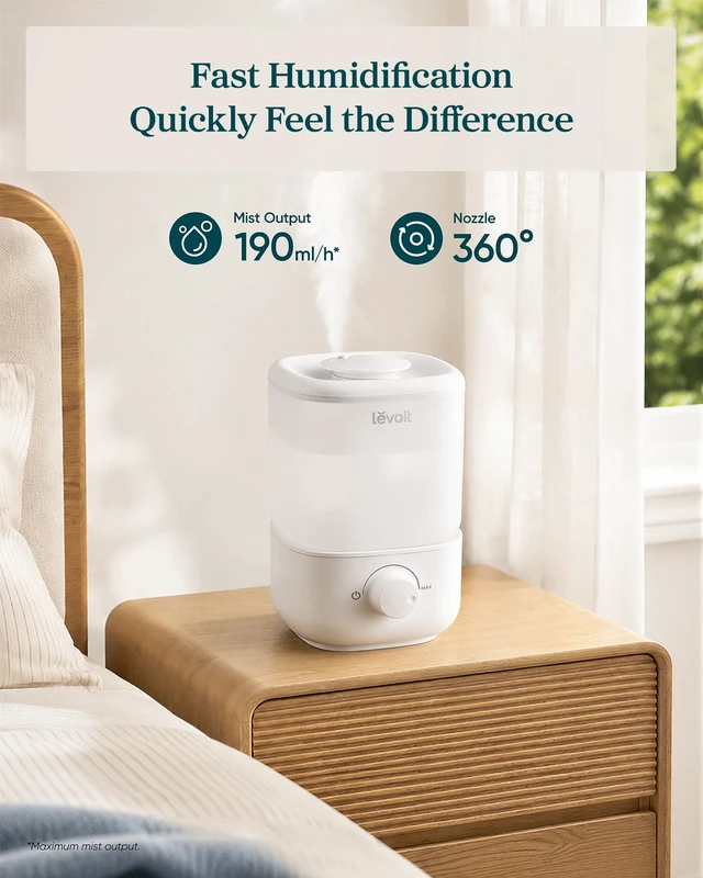 Alt view image 3 of 7 - Top Fill Humidifiers for Bedroom, 2.5L Tank for Large Room, 25dB | Easy to Fill & Clean, Quiet Cool Mist Air Humidifier for Home Baby Nursery & Plants, Auto Shut-off for Safety, 25H Lasting