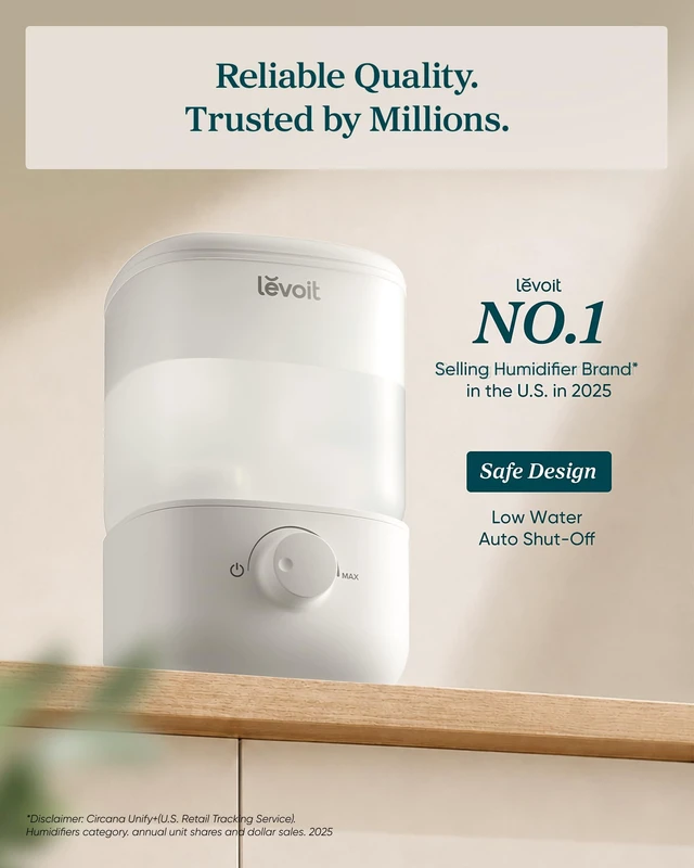 Alt view image 7 of 7 - Top Fill Humidifiers for Bedroom, 2.5L Tank for Large Room, 25dB | Easy to Fill & Clean, Quiet Cool Mist Air Humidifier for Home Baby Nursery & Plants, Auto Shut-off for Safety, 25H Lasting