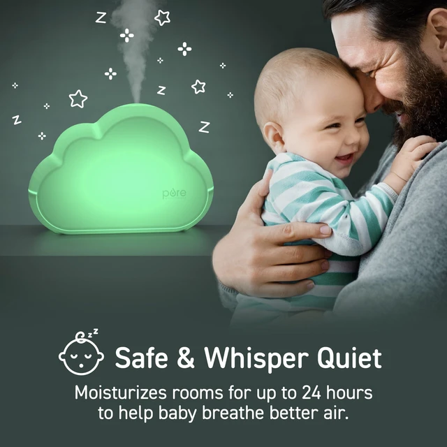 Alt view image 2 of 7 - PureBaby Cloud Ultrasonic Cool Mist Humidifier | Quiet Variable Mist For Up to 24 Hrs, Color Night Light, BPA-Free, Ideal for Baby, Nurseries, and More