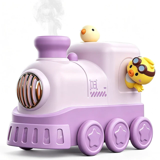 Main image of Cute Train Humidifier, 300ml Portable USB Desktop, (Soft Purple) | Ultrasonic cool mist with warm white breathing night light. 2 mist modes & auto shut-off. Quiet for bedroom/office/nursery