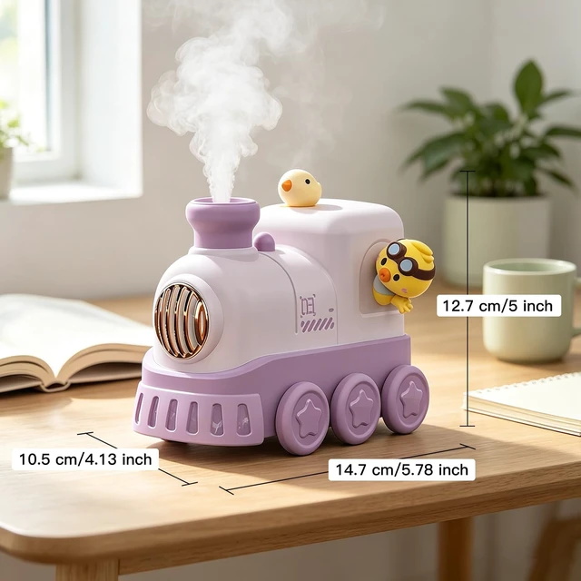 Alt view image 4 of 7 - Cute Train Humidifier, 300ml Portable USB Desktop, (Soft Purple) | Ultrasonic cool mist with warm white breathing night light. 2 mist modes & auto shut-off. Quiet for bedroom/office/nursery