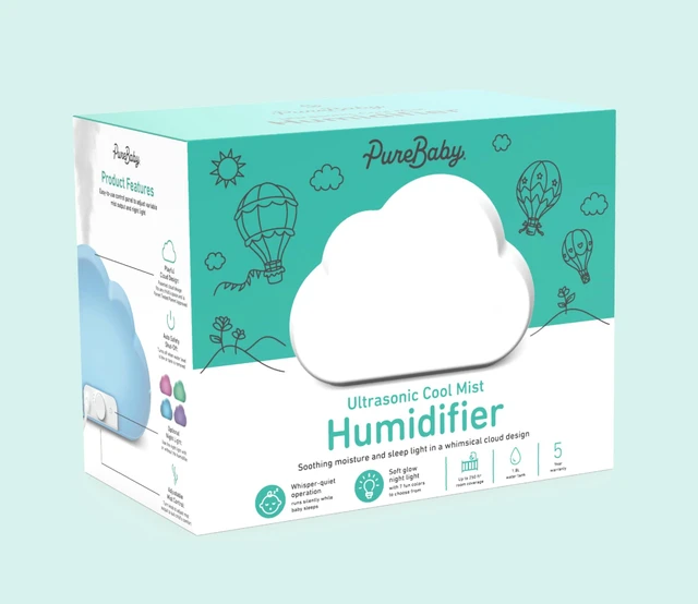 Alt view image 7 of 7 - PureBaby Cloud Ultrasonic Cool Mist Humidifier | Quiet Variable Mist For Up to 24 Hrs, Color Night Light, BPA-Free, Ideal for Baby, Nurseries, and More