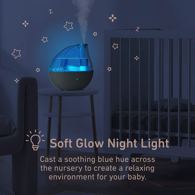 Alt view image 3 of 7 - PureBaby Ultrasonic Cool Mist Humidifier | Soft Glow Night Light, Whisper-Quiet, For Baby Nurseries & Kids Bedrooms to Relieve Congestion, Colds, & More (Whisper Green)
