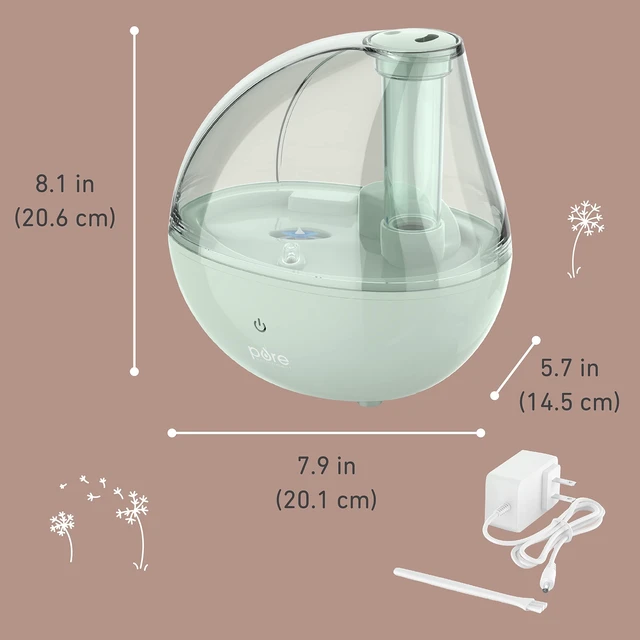 Alt view image 6 of 7 - PureBaby Ultrasonic Cool Mist Humidifier | Soft Glow Night Light, Whisper-Quiet, For Baby Nurseries & Kids Bedrooms to Relieve Congestion, Colds, & More (Whisper Green)