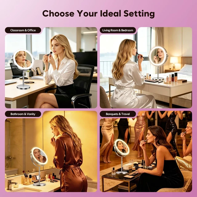 Alt view image 6 of 7 - 1X/30X Makeup Mirror with Lights, Height Adjustable Double Sided Vanity Mirror, 360° Rotation Cosmetic Mirror for Desk Bathroom, Ideal Gift for Women (Nickel)